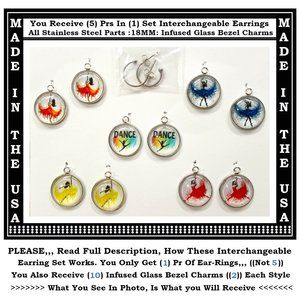 5/$20 Ballet Dance Team Sports Interchangeable Charm Earrings-5 Pairs in Set